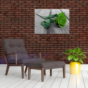 Tablou pe sticlă - Trandafir verde (70x50 cm)