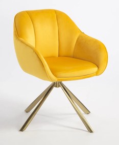 HR2055 BAZĂ STEA Scaun Galbenă din Catifea cu Bază Aurie