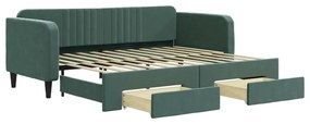 3197113 vidaXL Pat de zi cu extensie și sertare verde închis 90x200 cm catifea