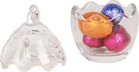 Borcan din sticlă, transparent, cu capac găină, Ø 6x9 cm