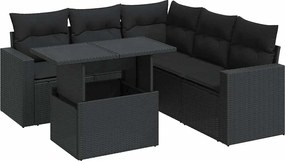 vidaXL Set mobilier de grădină cu perne, 6 piese, negru, poliratan