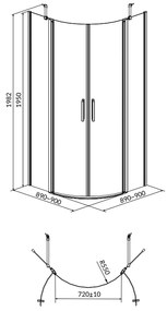 Cabina de dus semirotunda 90x90 cm Cersanit Moduo, crom 900x900 mm