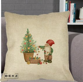 Perna Decorativa Pitic de Craciun cu Brad, 40x40 cm, Crem, Husa Detasabila, Perna Inclusa, BEKZ®