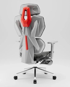 PORTO E04 Pro Executive – Scaun Ergonomic cu Suport Lombar Ajustabil, Tetieră Reglabilă, Cotiere 3D, Șezut Extensibil, Înclinare 135°, Suport pentru Picioare și Bază Metalică, Mesh, Gri