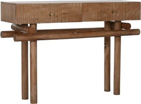 Consolă hol eclectică din lemn de mango, natur, cu 2 sertare canelate și bază din lemn rotund cu traverse încrucișate, 76 x 110 x 30 cm, „Odelin”