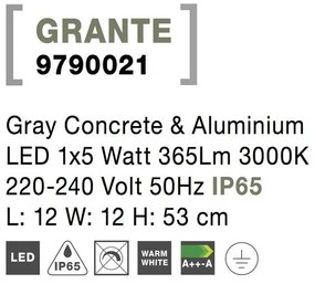 Stalp LED modern de exterior IP65 GRANTE gri ciment, H-53cm