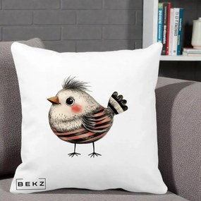 Perna Decorativa Pui Expresiv Dungi Negru-Rosu, 40x40 cm, Alba Mata, Husa Detasabila, Perna Inclusa, BEKZ®