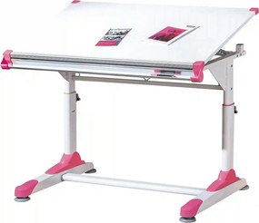 Masa birou COLLORIDO, alb/roz, 100x66x69/84 cm