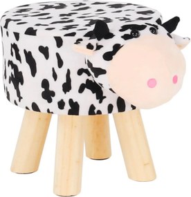 Taburet MOLLY, alb/negru, material textil/lemn, 47x28x31 cm