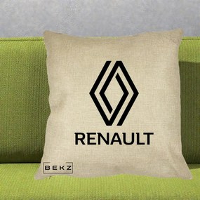 Perna Personalizata cu emblema Renault, 40x40 cm, Crem, Husa Detasabila, Perna Inclusa, BEKZ®