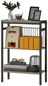 HOMCOM Masă auxiliară îngustă cu 3 nivele cu rafturi de depozitare, cadru din oțel, pentru sufragerie, dormitor, 43x18x62,5cm, gri | Aosom Romania