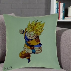 Perna Personalizata Dragon Ball Goku Super Saiyan 2 Lupta, 40x40 cm, Verde, Husa Detasabila, Perna Inclusa, BEKZ®