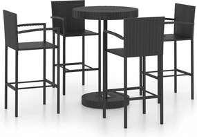 vidaXL Set mobilier bar de grădină, 5 piese, negru, poliratan
