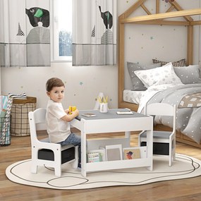 HOMCOM Set de Masă și Scaun pentru Copii, Set de Birou și Scaun pentru Copii 2-în-1 cu Tablă și Rafturi pentru Cărți, 61.5x61.5x48 cm, Gri | Aosom Romania