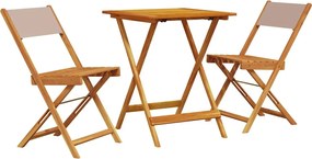 vidaXL Set mobilier bistro, 3 piese, textil taupe/lemn masiv