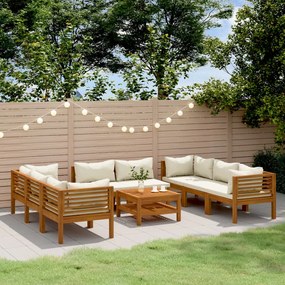 vidaXL Set mobilier de grădină, perne crem, 9 piese, lemn masiv acacia