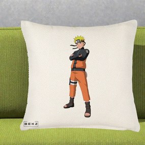 Perna Personalizata Naruto Uzumaki Portret Complet, 40x40 cm, Crem Reliefat, Husa Detasabila, Perna Inclusa, BEKZ®