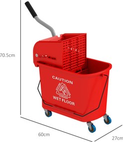 HOMCOM Găleată Mop 20L pe Roți, cu Panou de Separare a Apei - Albastru | Aosom Romania
