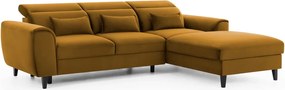 Colțar galben extensibil/cu spațiu de depozitare cu tapițerie din catifea (cu colț pe partea dreaptă/cu șezlong) Foble – ELTAP