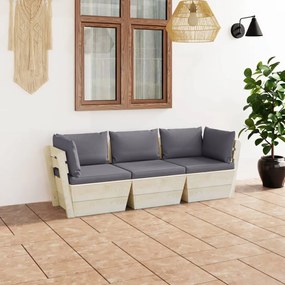 Canapea gradina din paleti cu perne, 3 locuri, lemn de molid Antracit, Canapea cu 3 locuri, 1