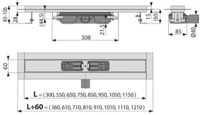 Rigolă de duș, Alcadrain, Professional Low, fără grătar, 30 cm