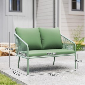 Outsunny Canapea de Grădină cu 2 Locuri, Perne Detașabile, Brațe și Cadru din Oțel, 112x72x76 cm, Verde | Aosom Romania