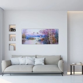 Tablou - Sosirea toamnei, pictură în ulei (120x50 cm)