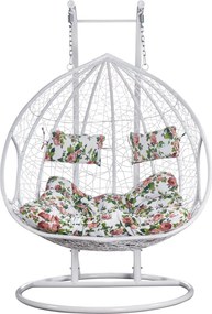 Fotoliu dublu suspendat, alb/model floral, DELIA
