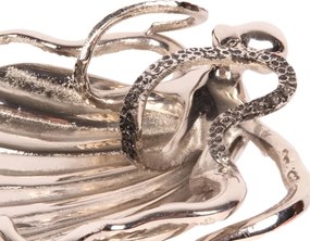 Bol decorativ din aluminiu reciclat, argintiu, în formă de scoică, cu caracatiță și picior în formă de stea de mare, decor marin, finisaj lucios, 14