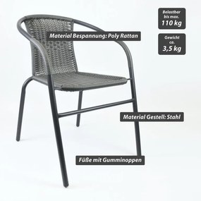 Set de scaune bistro de grădină, stivuibile, gri, 4 buc