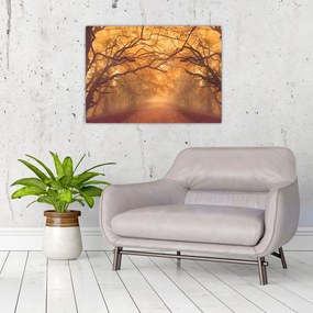 Tablou pe sticlă - Peisaj de toamnă cu drum (70x50 cm)