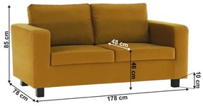 Canapea complet tapiţată, 3 locuri, ţesătură muştar, LUANA