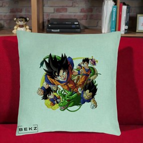 Perna Personalizata Dragon Ball Goku si Shenron Actiune, 40x40 cm, Verde Menta, Husa Detasabila, Perna Inclusa, BEKZ®