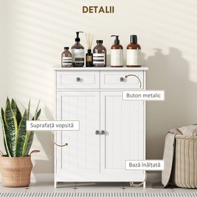 kleankin Dulap de Depozitare Organizator Independent pentru Baie de Podea cu 2 Usi, 2 Sertare si Raft Reglabil, Alb | Aosom Romania