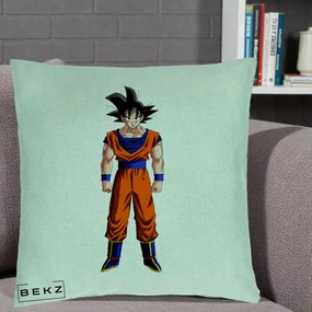 Perna Personalizata Dragon Ball Goku Complet in Gi Portocaliu, 40x40 cm, Verde Menta, Husa Detasabila, Perna Inclusa, BEKZ®
