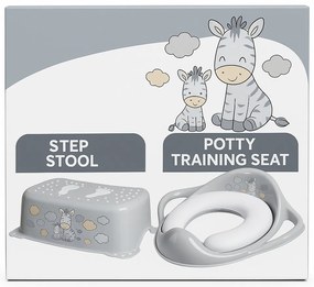 ,œ  Set complet Reductor Toaleta cu Colac Moale + Inaltator Baie Antiderapant, Zebra Gri ,   Maltex Baby