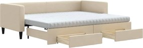 vidaXL Pat de zi cu extensie și sertare, crem, 80x200 cm, textil