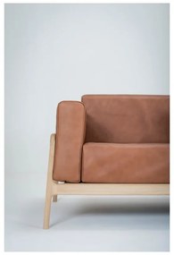 Canapea din piele bovină cu structură din lemn masiv de stejar Gazzda Fawn, 210 cm, maro cognac