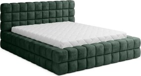 Pat matrimonial verde închis tapițat cu spațiu de depozitare cu somieră 160x200 cm Dizzle – ELTAP