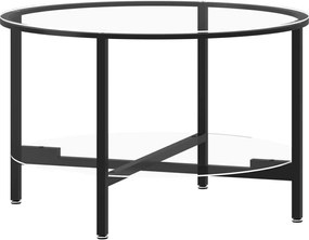 vidaXL Masă de ceai, negru și transparent,70 cm, sticlă securizată