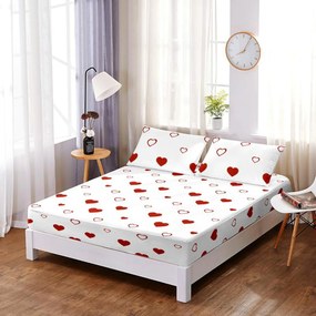 Husă de pat din FINET cu elastic si 2 fete de pernă, Red Hearts 160x200