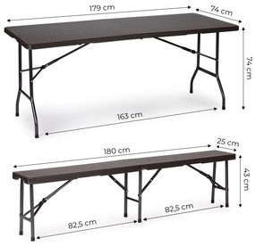 Masă de catering 180cm + 2 bănci - RATAN