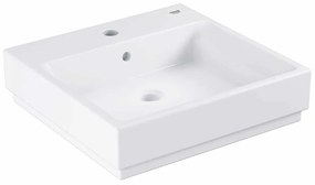 Lavoar baie pe blat alb 50 cm, patrat, orificiu baterie, Grohe Cube Ceramic Pure Guard