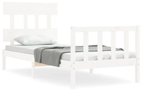 3193322 vidaXL Cadru de pat cu tăblie, alb, 90x200 cm, lemn masiv