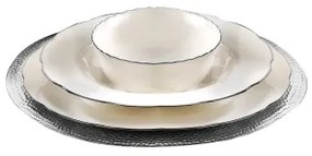 Set de masă, 24 piese, din porțelan, alb/argintiu