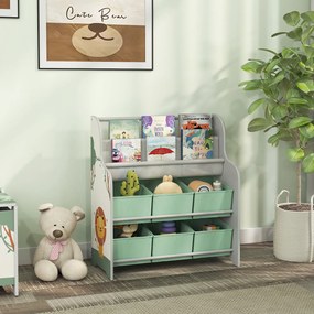 AIYAPLAY Raft Suport pentru Jucării cu 6 Sertare și Bibliotecă cu 2 Niveluri Verde | Aosom Romania