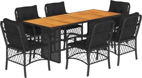 vidaXL Set mobilier de grădină cu perne, 7 piese, negru, poliratan