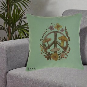Perna Decorativa Peace Sign Ciuperci Floral, 40x40 cm, Verde, Husa Detasabila, Perna Inclusa, BEKZ®