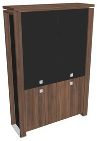 Dulap înalt Verno+ S 140 x 46 x 210 cm, uși combinate, nuc / negru