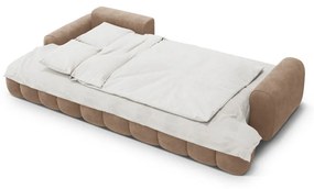 Colțar maro deschis extensibil/cu spațiu de depozitare cu tapițerie din catifea (cu colț pe partea stângă/cu șezlong) Linz – Cosmopolitan Design